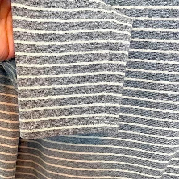 Rebecca Taylor La Vie Grey & White Stripe Cotton Puff Sleeve Blouse Size Large L - Picture 5 of 6